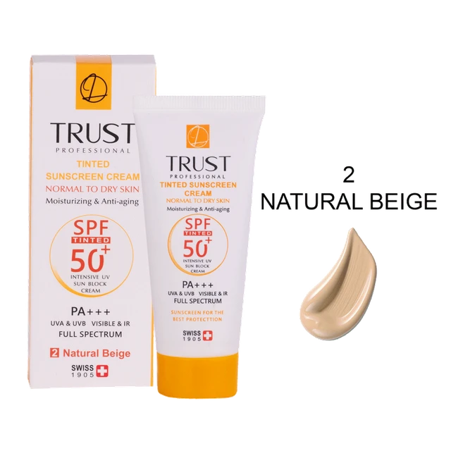 کرم ضد آفتاب رنگی تراست بژ طبیعی مناسب پوست خشک تا نرمال SPF بالا
